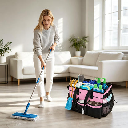 Large Cleaning Caddy Bag 15" x 10½" x 9" Heavy-Duty Organizer Tote for Home, Housekeepers, Janitors Cleaning Caddy for Cleaning Supplies with Shoulder Strap & Multiple Pockets (Gray)