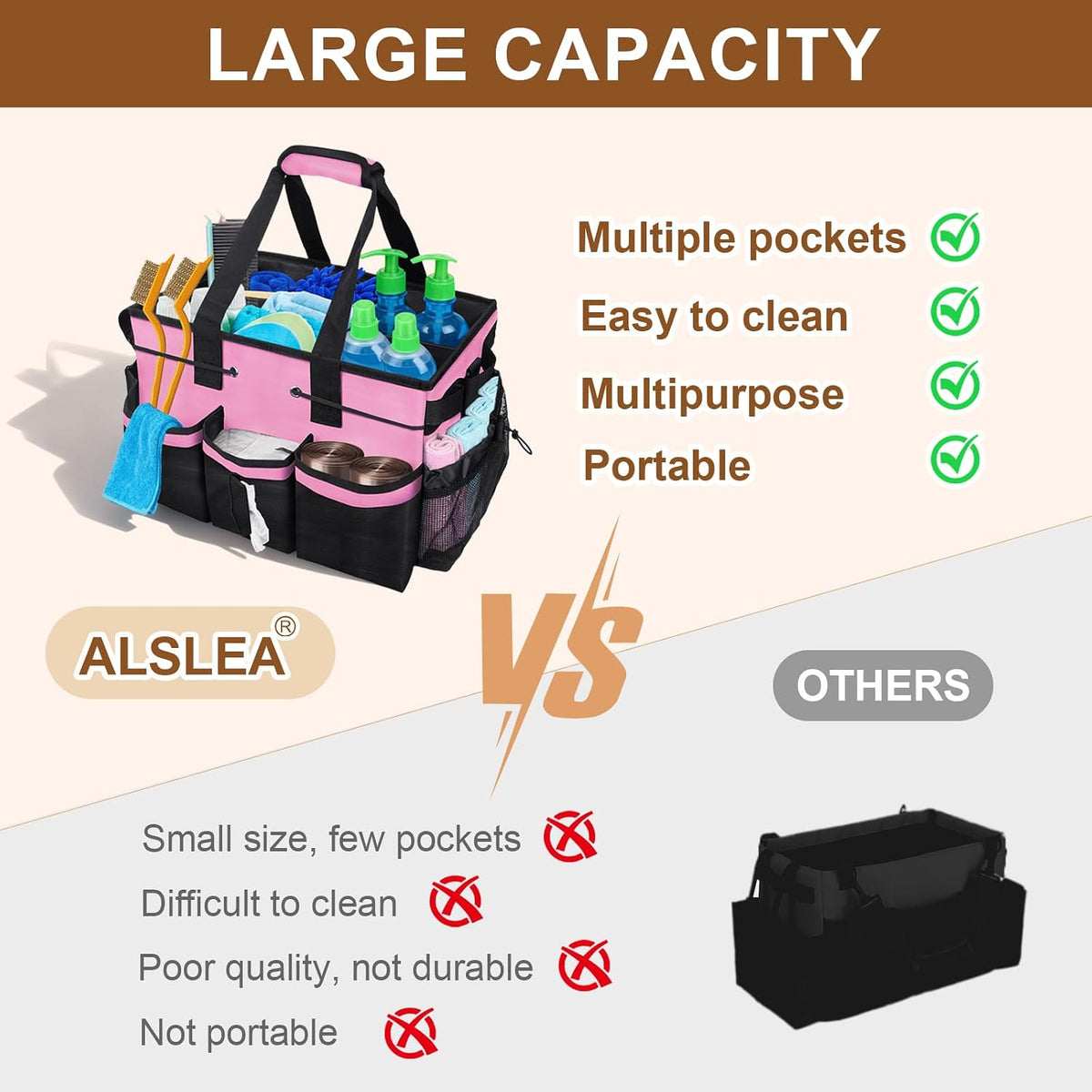 Large Cleaning Caddy Bag 15" x 10½" x 9" Heavy-Duty Organizer Tote for Home, Housekeepers, Janitors Cleaning Caddy for Cleaning Supplies with Shoulder Strap & Multiple Pockets (Gray)