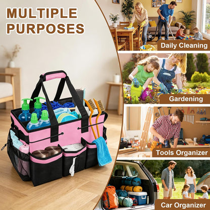 Large Cleaning Caddy Bag 15" x 10½" x 9" Heavy-Duty Organizer Tote for Home, Housekeepers, Janitors Cleaning Caddy for Cleaning Supplies with Shoulder Strap & Multiple Pockets (Gray)