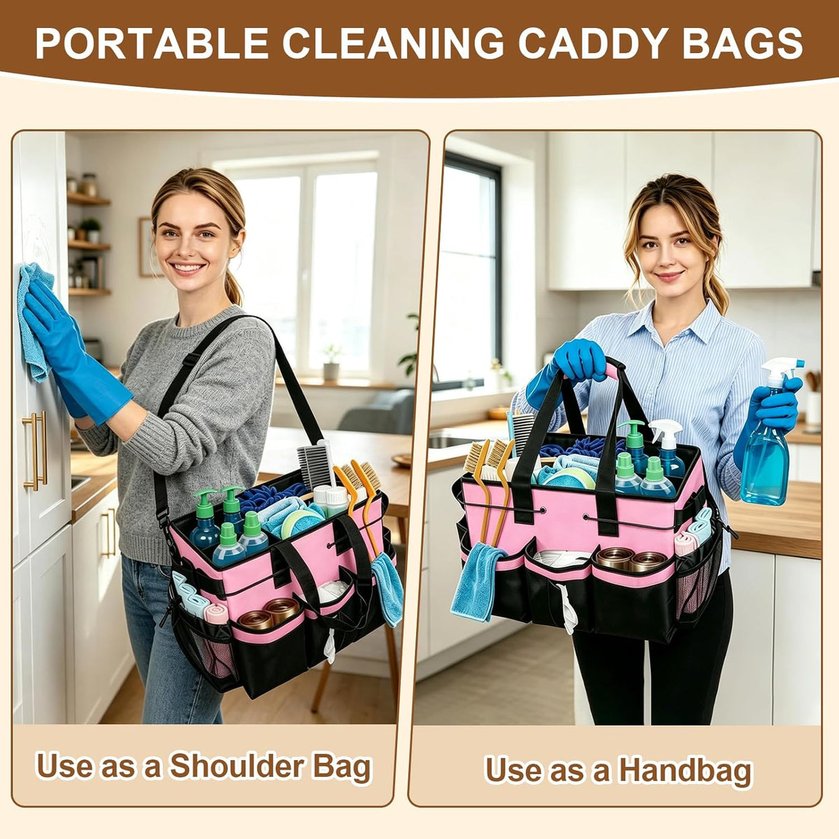 Large Cleaning Caddy Bag 15" x 10½" x 9" Heavy-Duty Organizer Tote for Home, Housekeepers, Janitors Cleaning Caddy for Cleaning Supplies with Shoulder Strap & Multiple Pockets (Gray)