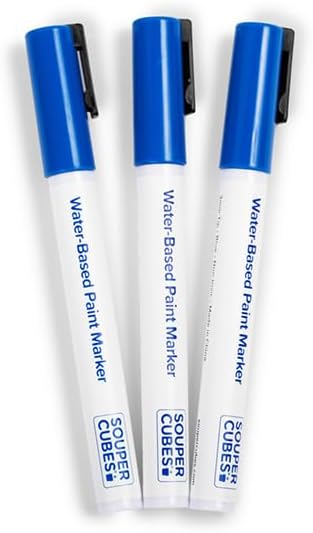 3mm Tip Size Water Based Paint Markers, Pack of 3 Blue Washable Markers, Non-Toxic Acid-Free Ink, Ideal for Labeling Freezer Trays, Kitchen Containers and More