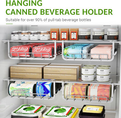 Refrigerator Hanging Soda Can Dispenser for Refrigerator Stainless Steel Double Row Fridge Drink Organizer Holds Up to 10 Cans of Soda Fits Fridges 15-23in Inner Depth