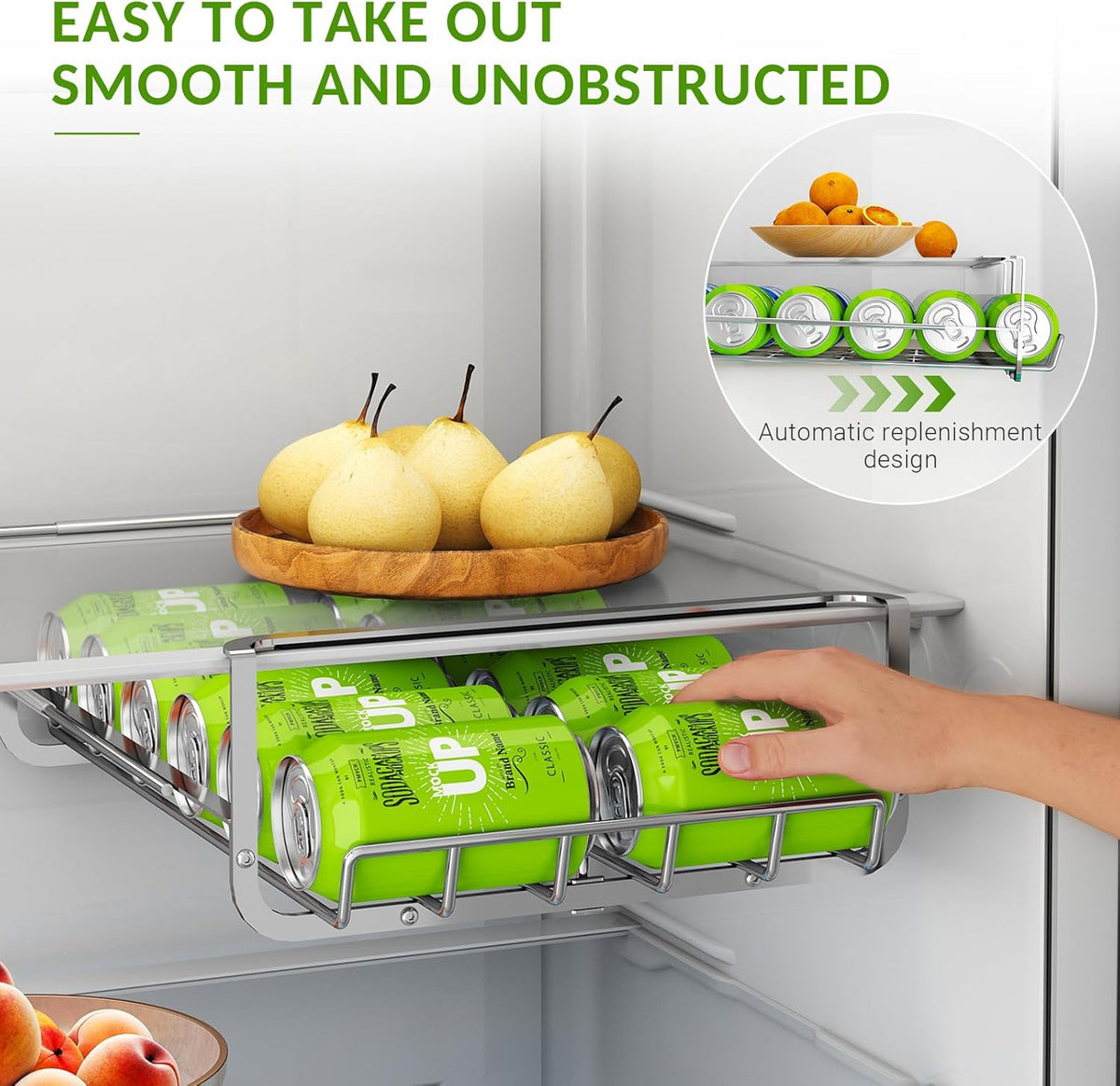 Refrigerator Hanging Soda Can Dispenser for Refrigerator Stainless Steel Double Row Fridge Drink Organizer Holds Up to 10 Cans of Soda Fits Fridges 15-23in Inner Depth