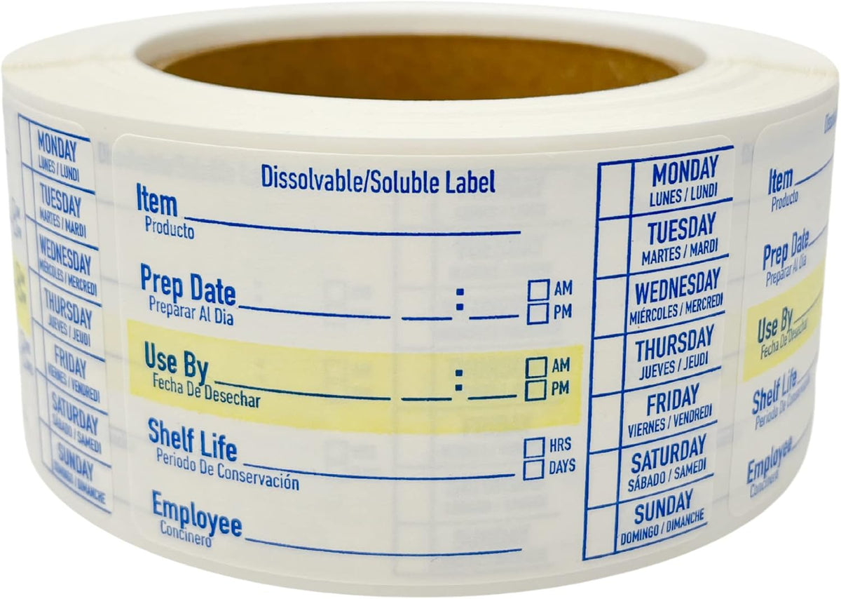 2x3 Dissolvable Food Labels, 1000 Food Container Stickers, Blue