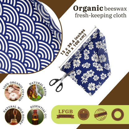 3 Pcs Beeswax Wraps for Food Roll 13 x 40 Inch Japanese Style