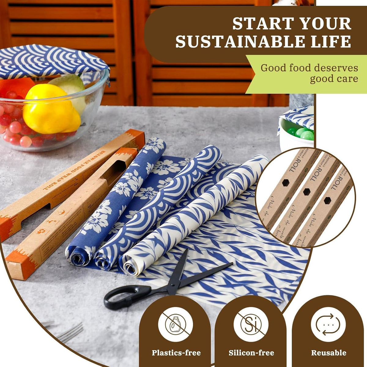 3 Pcs Beeswax Wraps for Food Roll 13 x 40 Inch Japanese Style