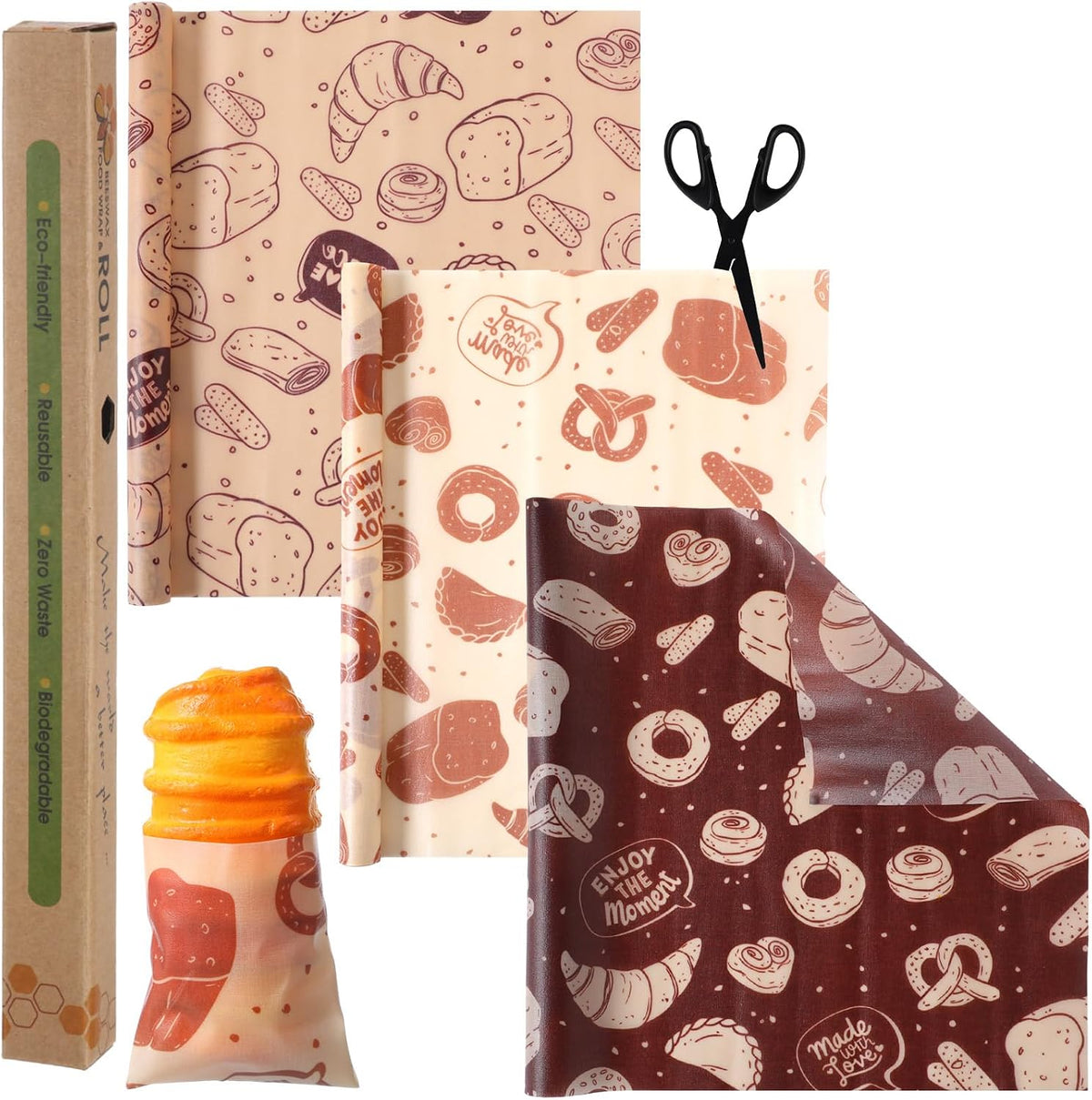 3 Pcs Beeswax Wraps for Food Roll 13 x 40 Inch Japanese Style