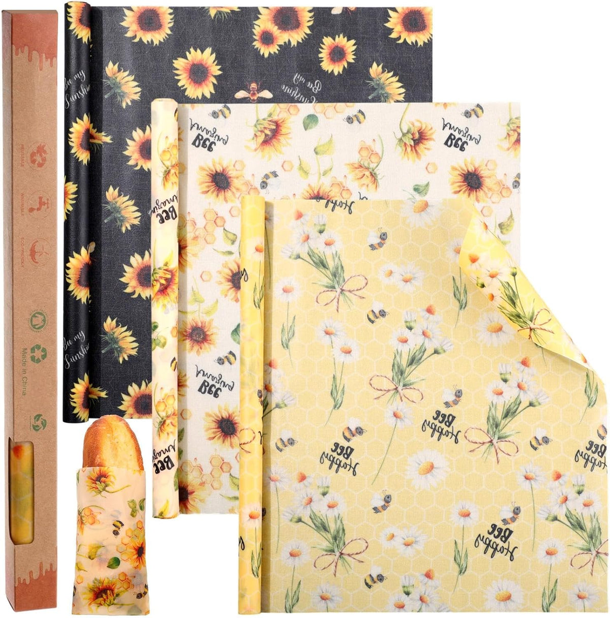 3 Pcs Beeswax Wraps for Food Roll 13 x 40 Inch Japanese Style