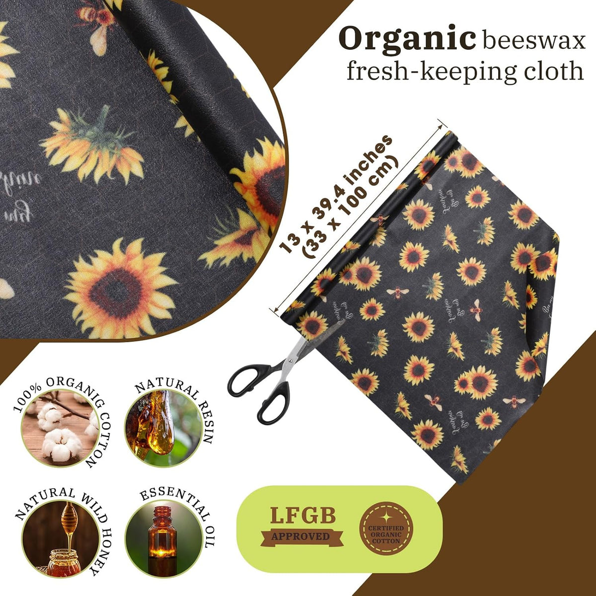 3 Pcs Beeswax Wraps for Food Roll 13 x 40 Inch Japanese Style