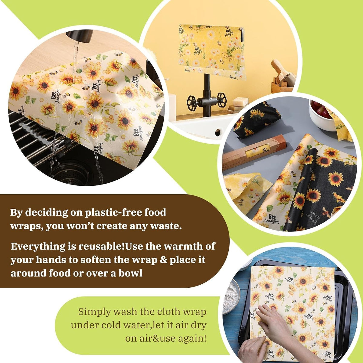 3 Pcs Beeswax Wraps for Food Roll 13 x 40 Inch Japanese Style