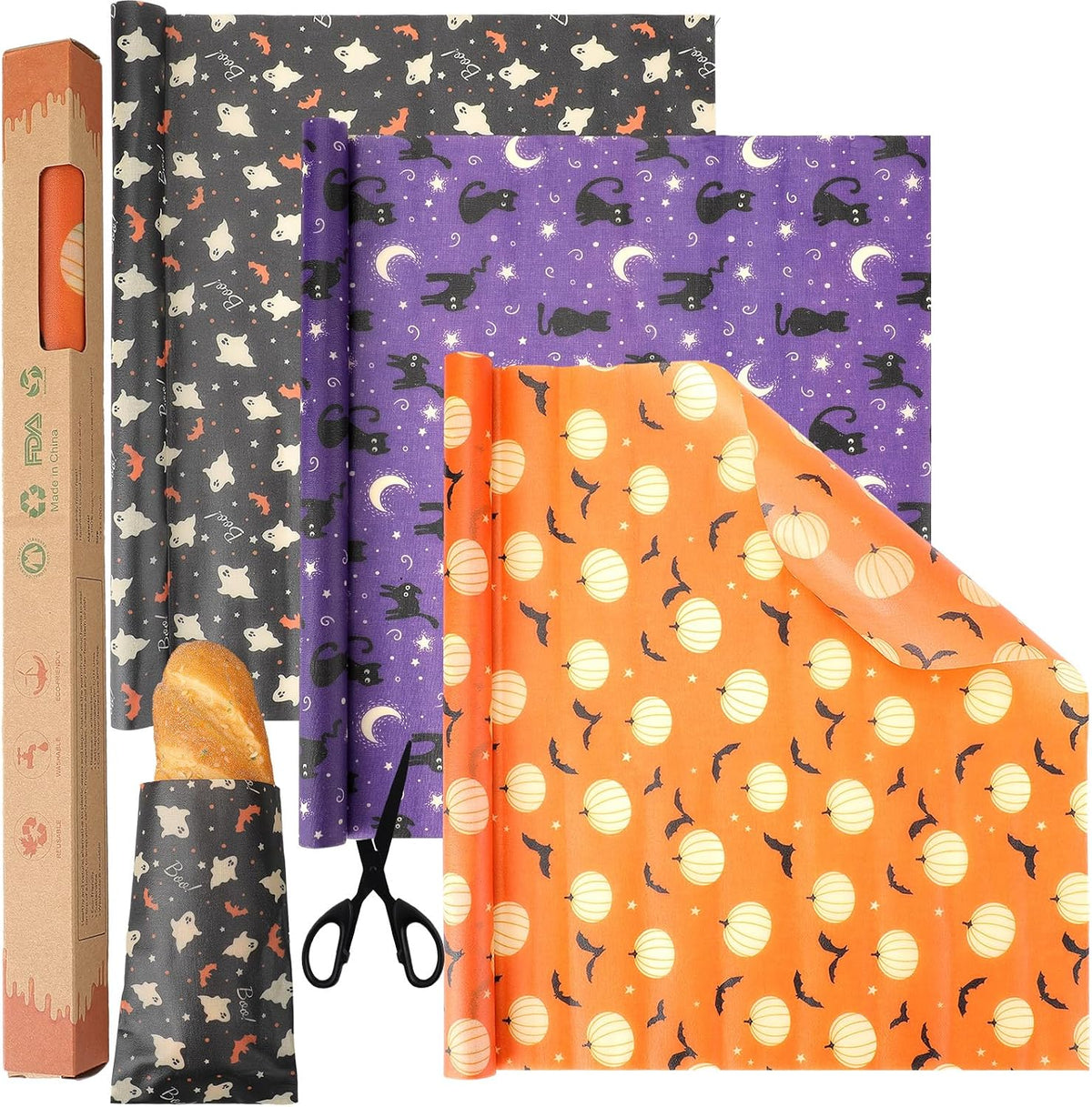 3 Pcs Beeswax Wraps for Food Roll 13 x 40 Inch Japanese Style