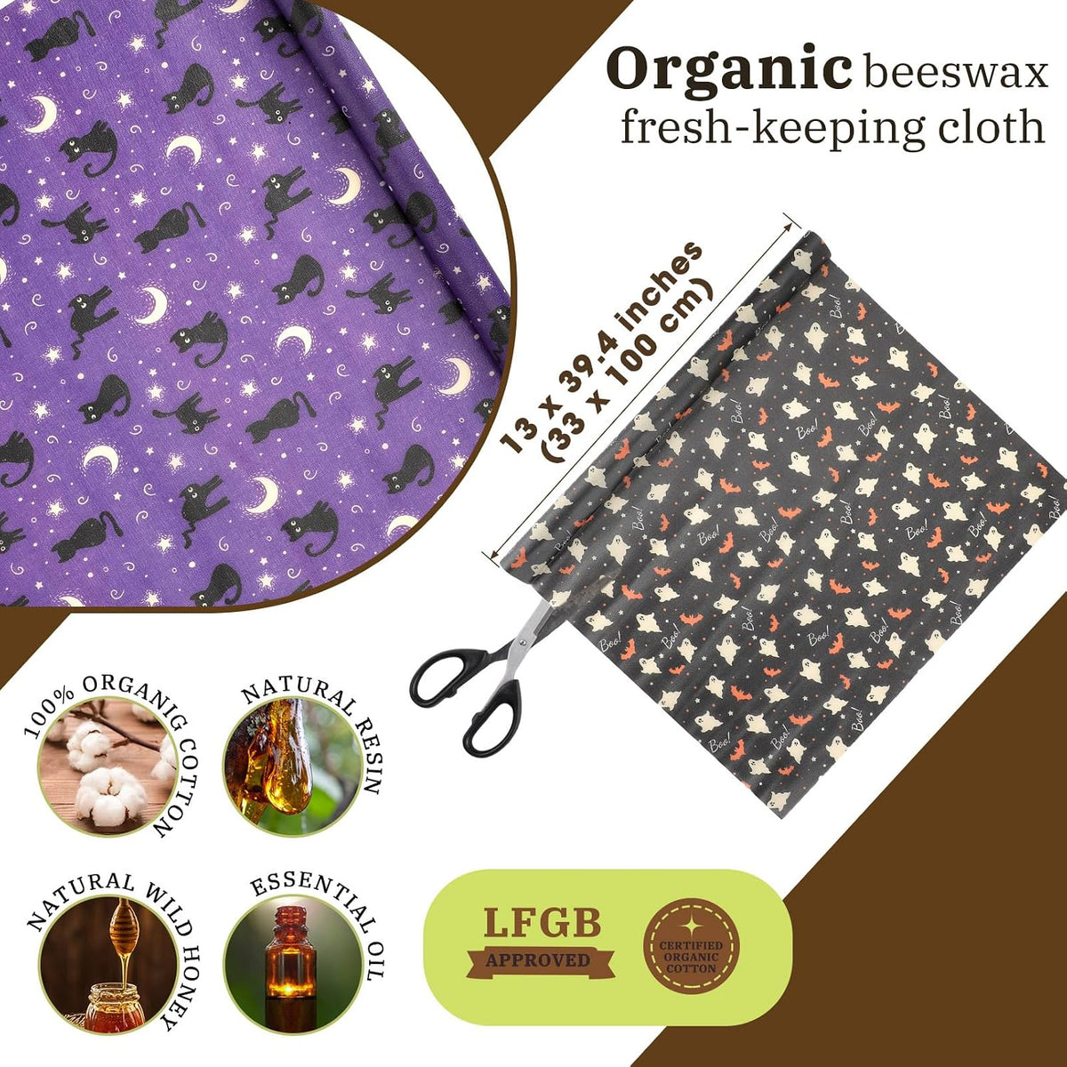 3 Pcs Beeswax Wraps for Food Roll 13 x 40 Inch Japanese Style