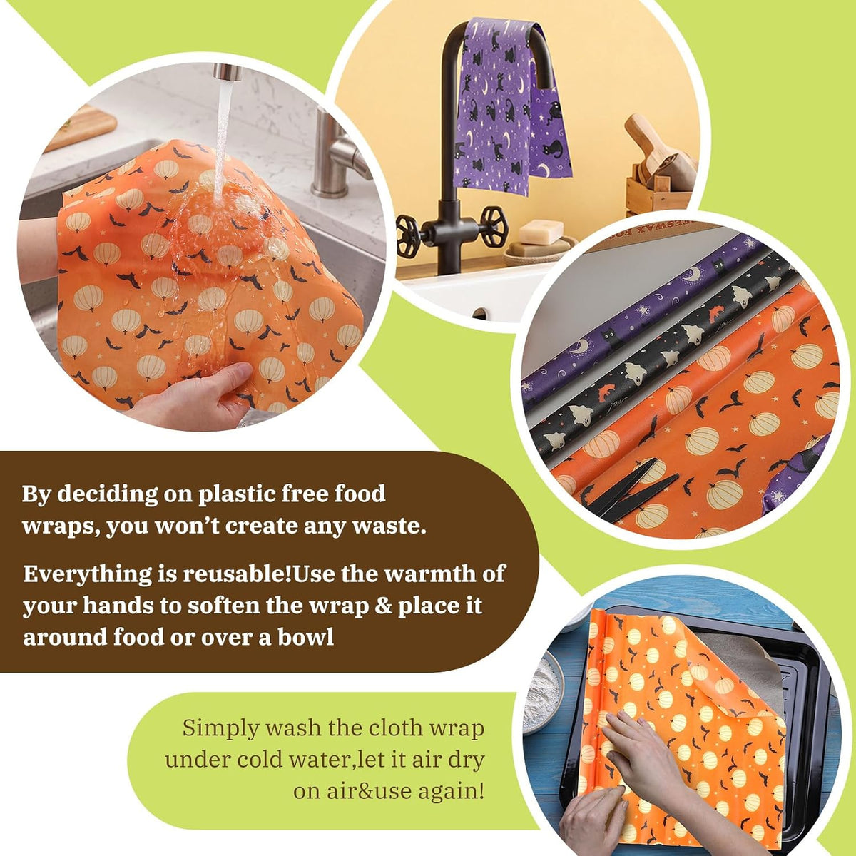 3 Pcs Beeswax Wraps for Food Roll 13 x 40 Inch Japanese Style