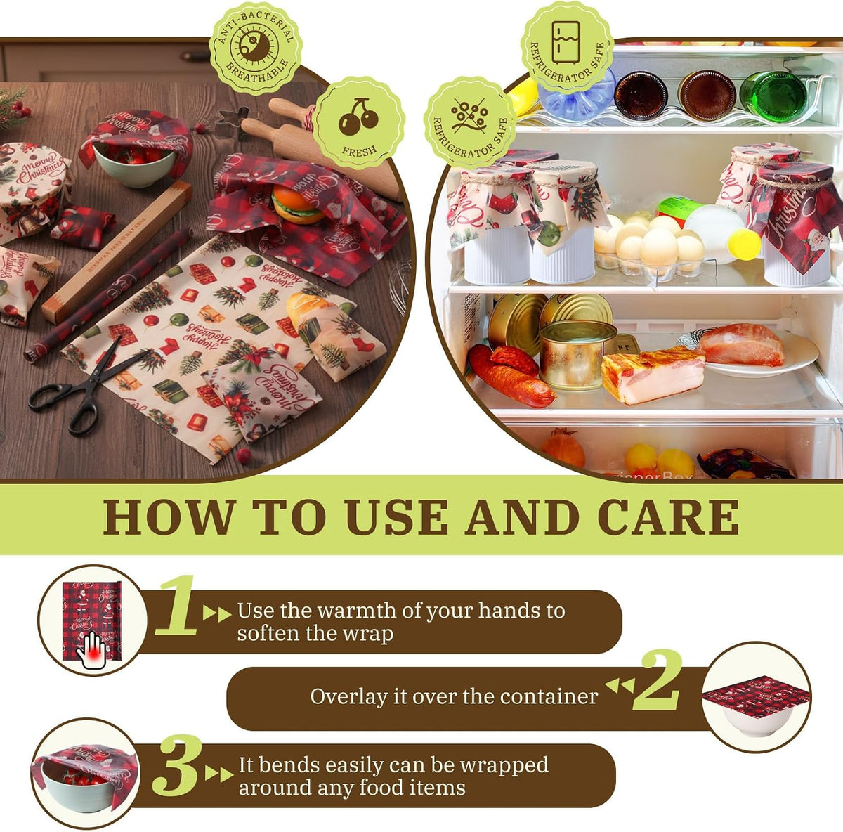 3 Pcs Beeswax Wraps for Food Roll 13 x 40 Inch Japanese Style