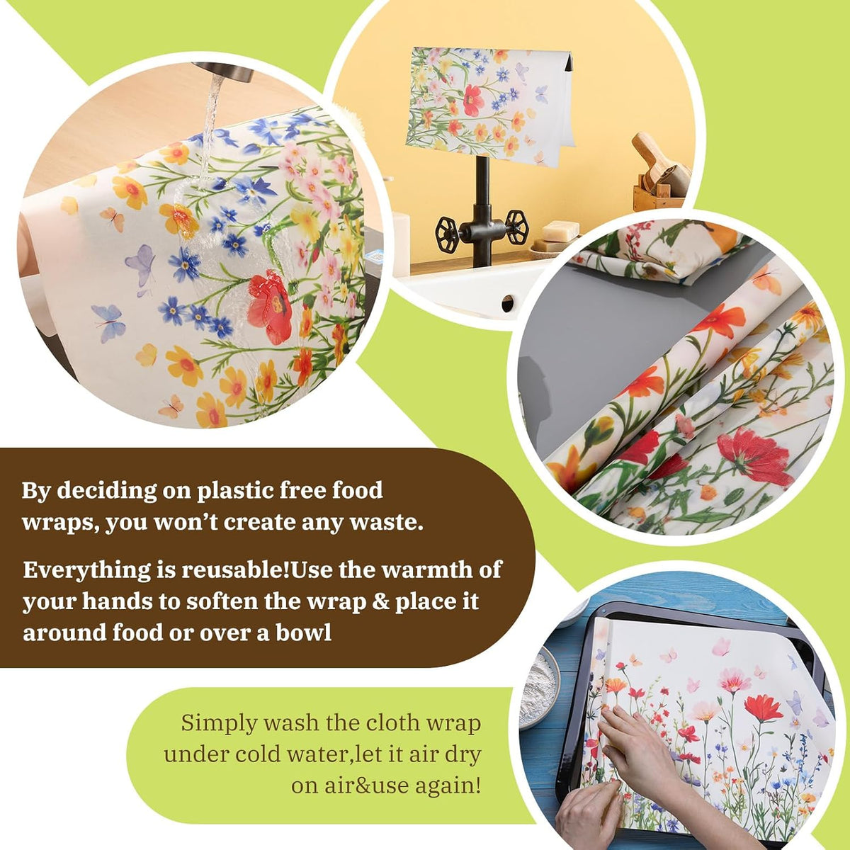 3 Pcs Beeswax Wraps for Food Roll 13 x 40 Inch Japanese Style