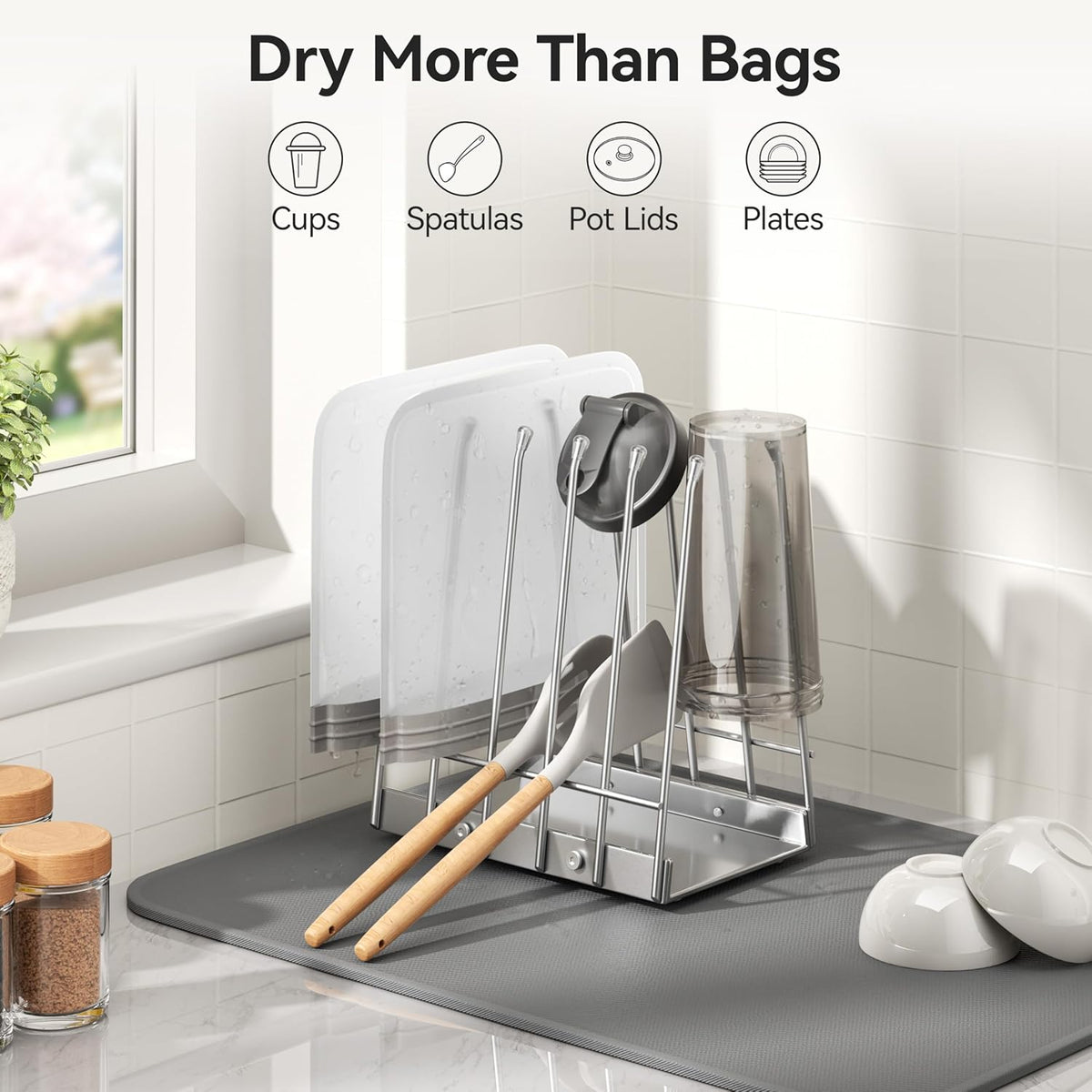 Reusable Bags Drying Rack, Plastic Bags Dryer for Ziplock Lerine Silicone Gallon, Snack, Sandwich Storage Bags, Black