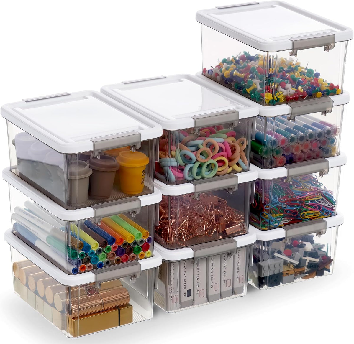 Citylife 1.3Qt Small Storage Bins with Lids,Stackable Clear | Plastic Containers for Beads, Buttons, Sewing Supplies, Office Supplies and Small Toys