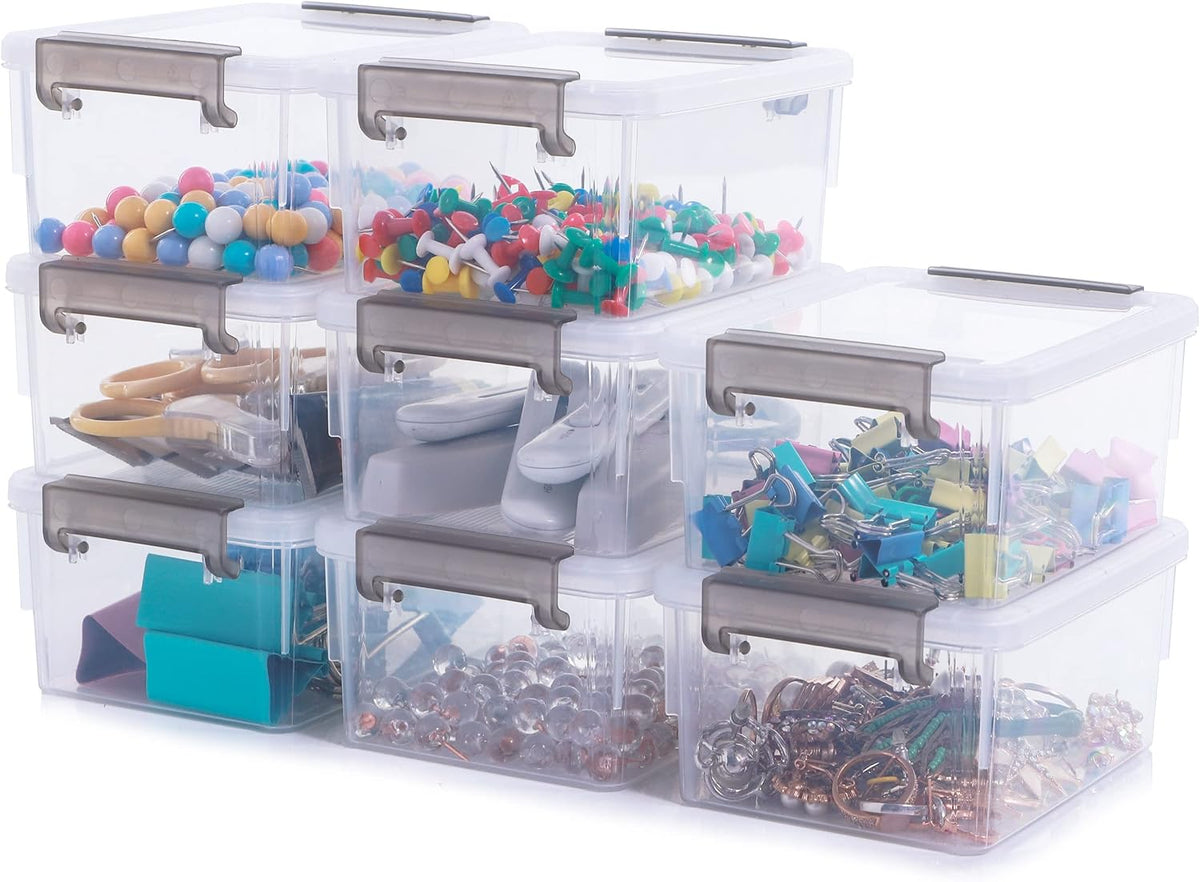 Citylife 1.3Qt Small Storage Bins with Lids,Stackable Clear | Plastic Containers for Beads, Buttons, Sewing Supplies, Office Supplies and Small Toys