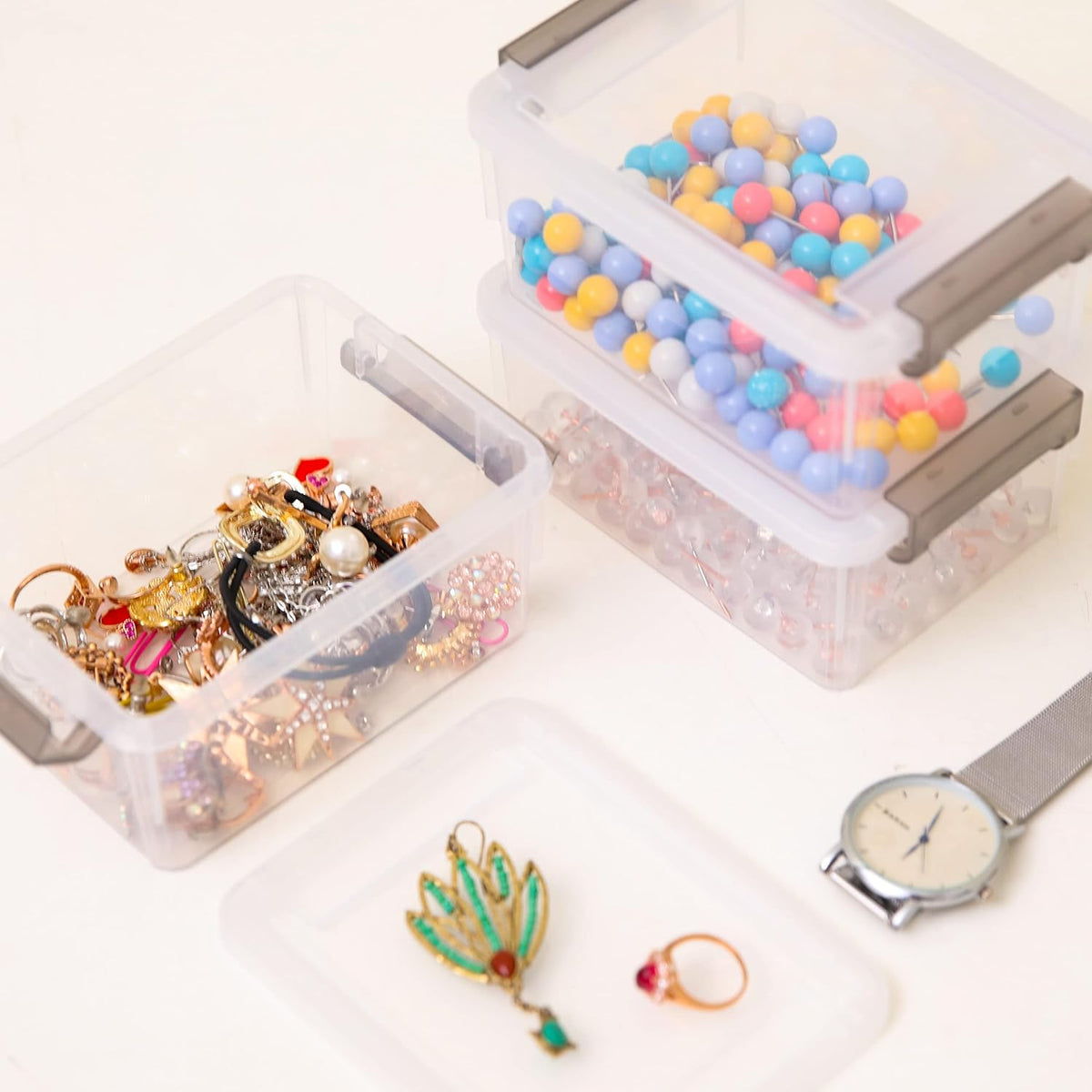 Citylife 1.3Qt Small Storage Bins with Lids,Stackable Clear | Plastic Containers for Beads, Buttons, Sewing Supplies, Office Supplies and Small Toys