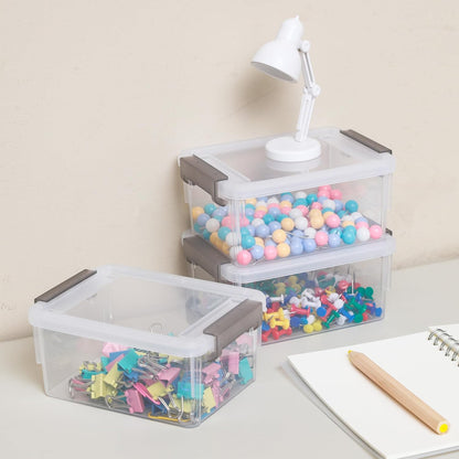 Citylife 1.3Qt Small Storage Bins with Lids,Stackable Clear | Plastic Containers for Beads, Buttons, Sewing Supplies, Office Supplies and Small Toys