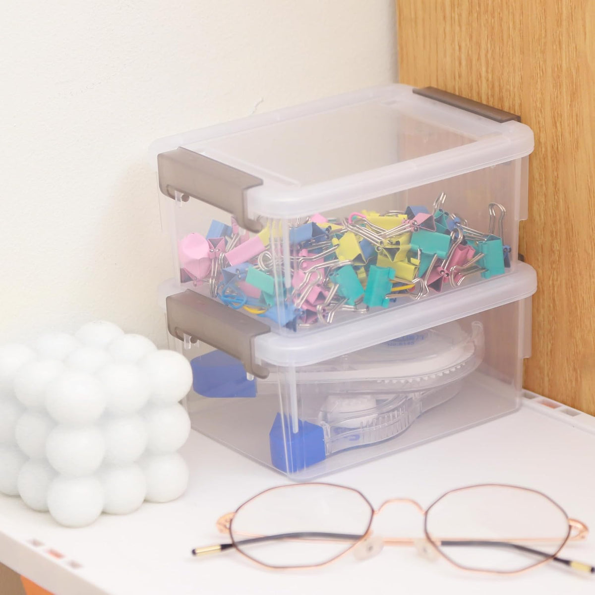 Citylife 1.3Qt Small Storage Bins with Lids,Stackable Clear | Plastic Containers for Beads, Buttons, Sewing Supplies, Office Supplies and Small Toys