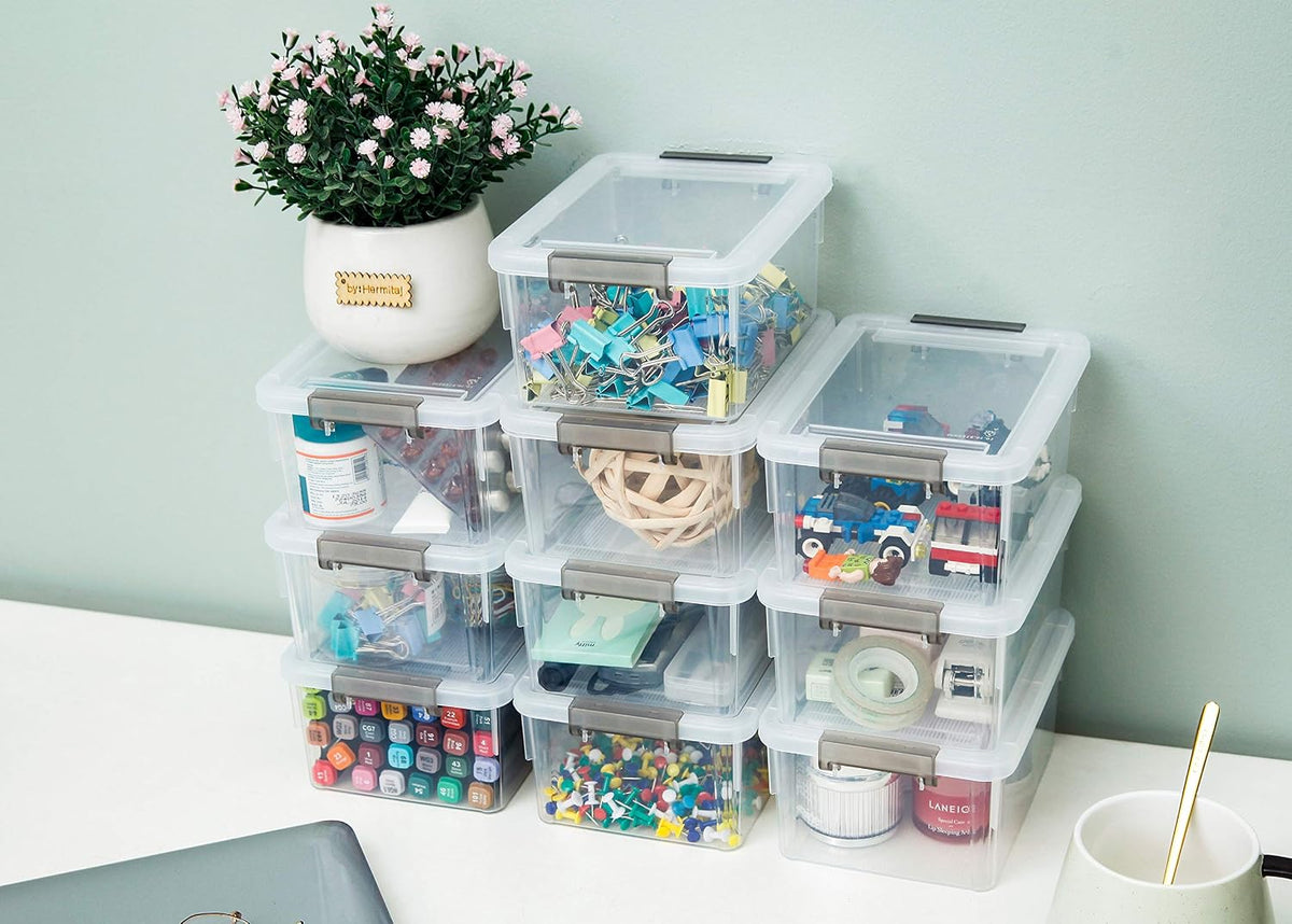 Citylife 1.3Qt Small Storage Bins with Lids,Stackable Clear | Plastic Containers for Beads, Buttons, Sewing Supplies, Office Supplies and Small Toys