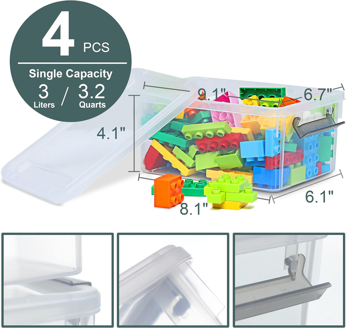 Citylife 1.3Qt Small Storage Bins with Lids,Stackable Clear | Plastic Containers for Beads, Buttons, Sewing Supplies, Office Supplies and Small Toys