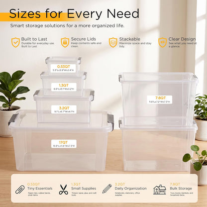 Citylife 1.3Qt Small Storage Bins with Lids,Stackable Clear | Plastic Containers for Beads, Buttons, Sewing Supplies, Office Supplies and Small Toys