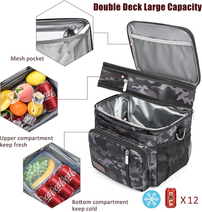 Lunch Bag & Lunch Box for Men Women, Double Deck & Leakproof