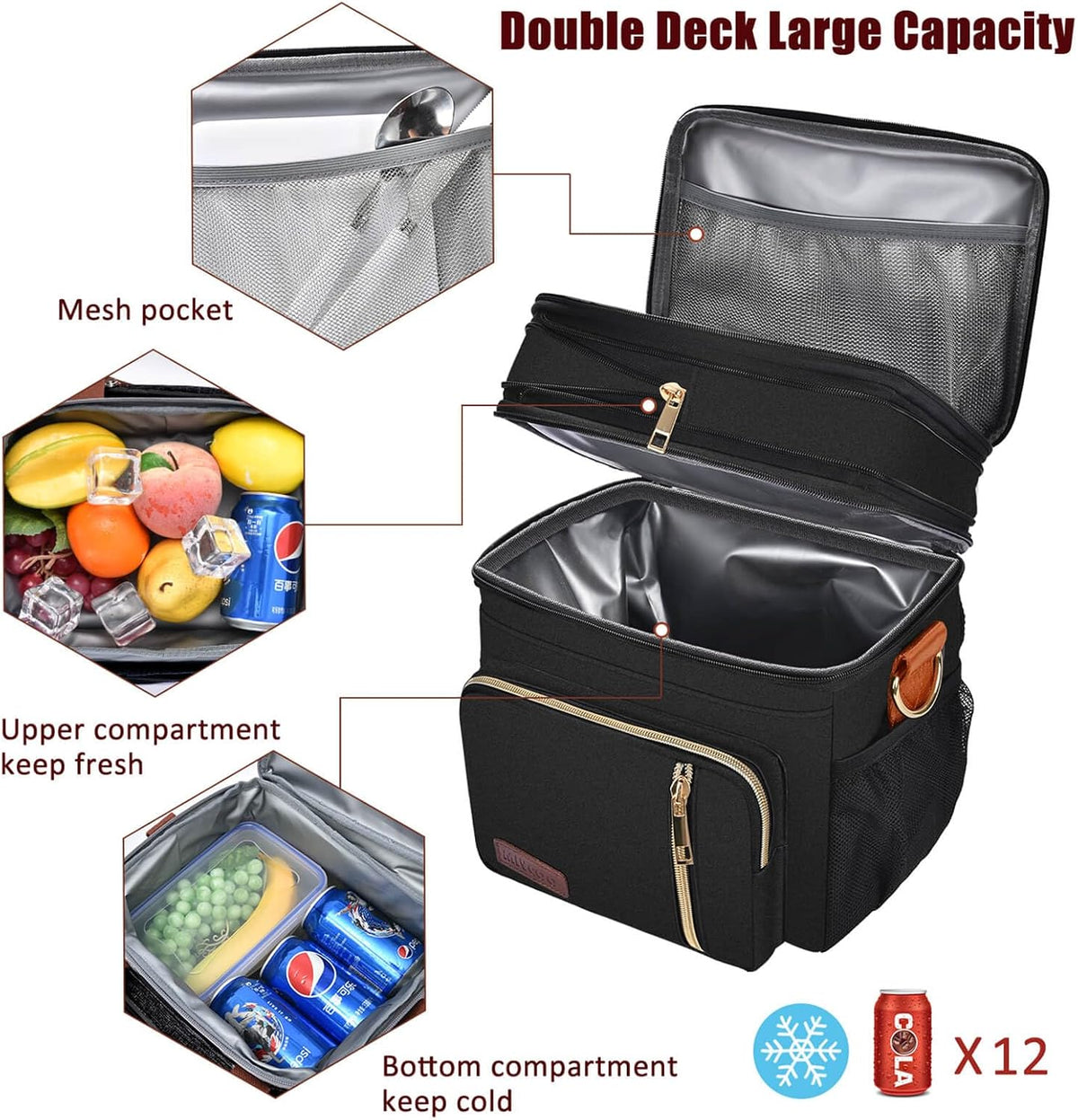 Lunch Bag & Lunch Box for Men Women, Double Deck & Leakproof
