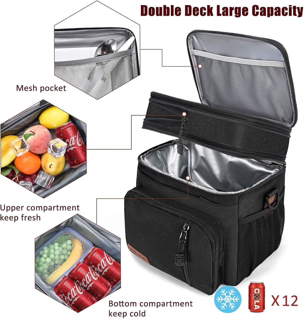 Lunch Bag & Lunch Box for Men Women, Double Deck & Leakproof