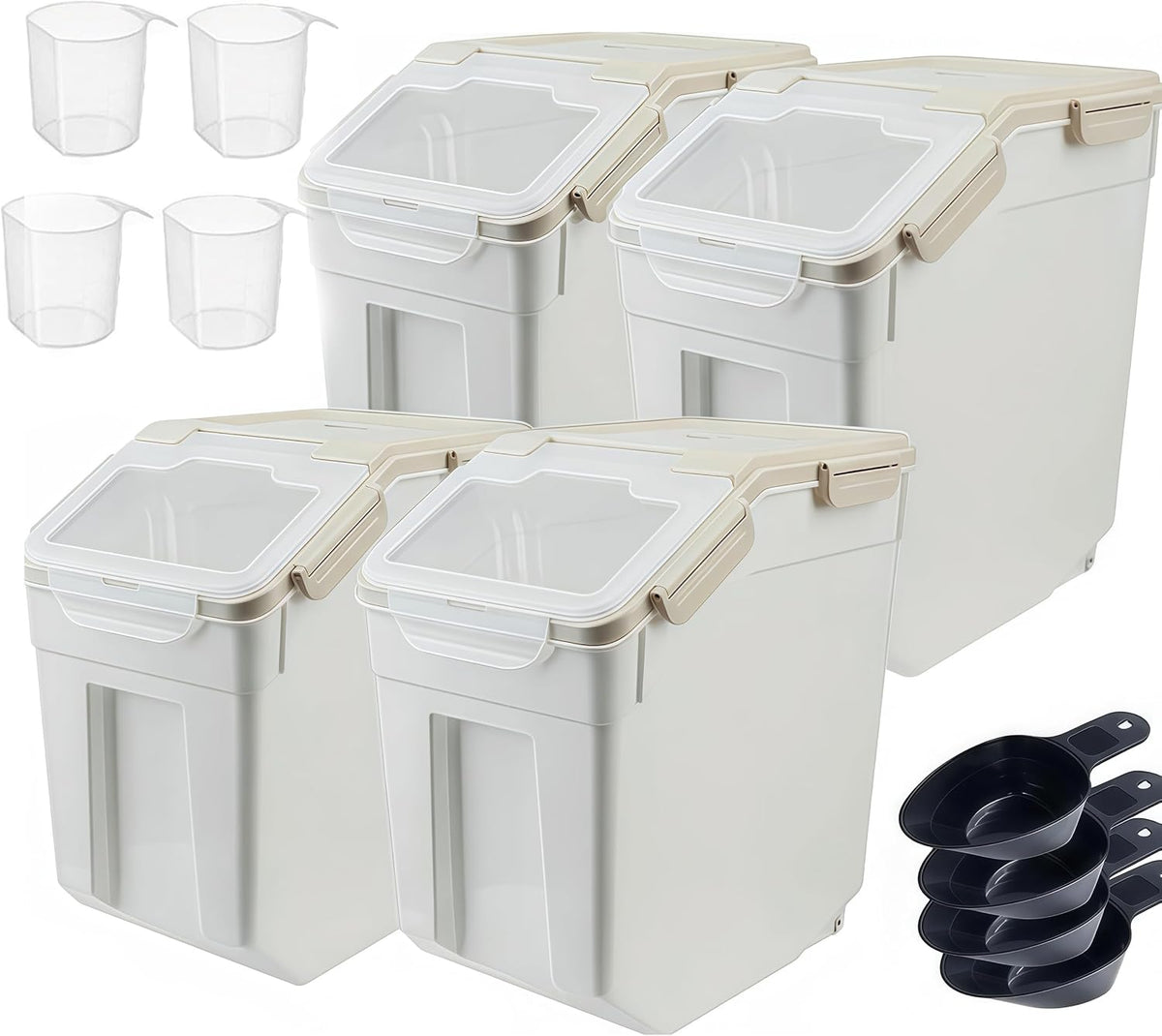 25lb Flour Rice Storage Containers Bin, Large Airtight Storage Container with Wheels Seal Locking Lid, with Measuring Cup&Scoop for Flour, Rice, Grain(Gray)