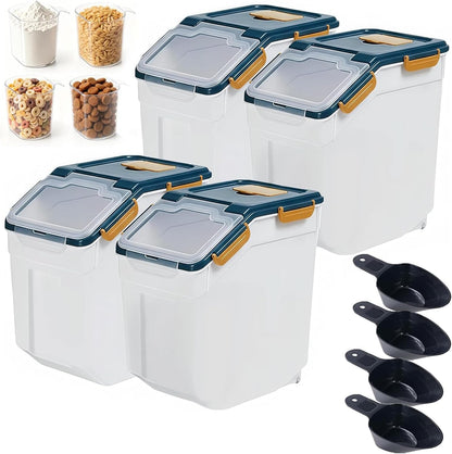 25lb Flour Rice Storage Containers Bin, Large Airtight Storage Container with Wheels Seal Locking Lid, with Measuring Cup&Scoop for Flour, Rice, Grain(Gray)