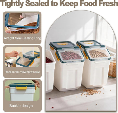 25lb Flour Rice Storage Containers Bin, Large Airtight Storage Container with Wheels Seal Locking Lid, with Measuring Cup&Scoop for Flour, Rice, Grain(Gray)