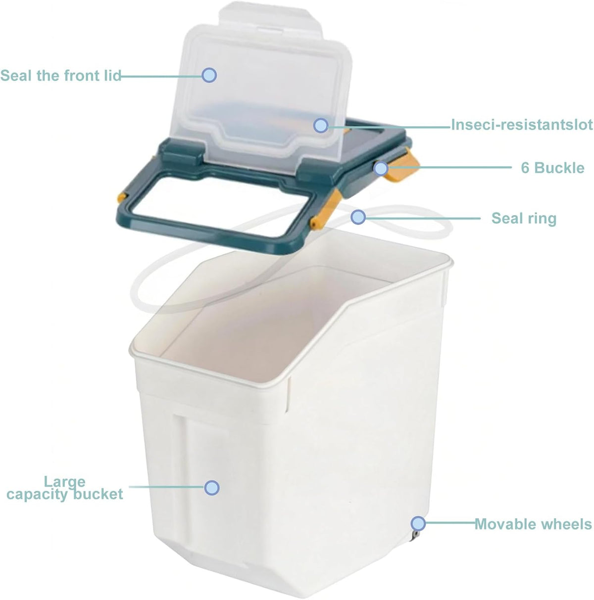 25lb Flour Rice Storage Containers Bin, Large Airtight Storage Container with Wheels Seal Locking Lid, with Measuring Cup&Scoop for Flour, Rice, Grain(Gray)