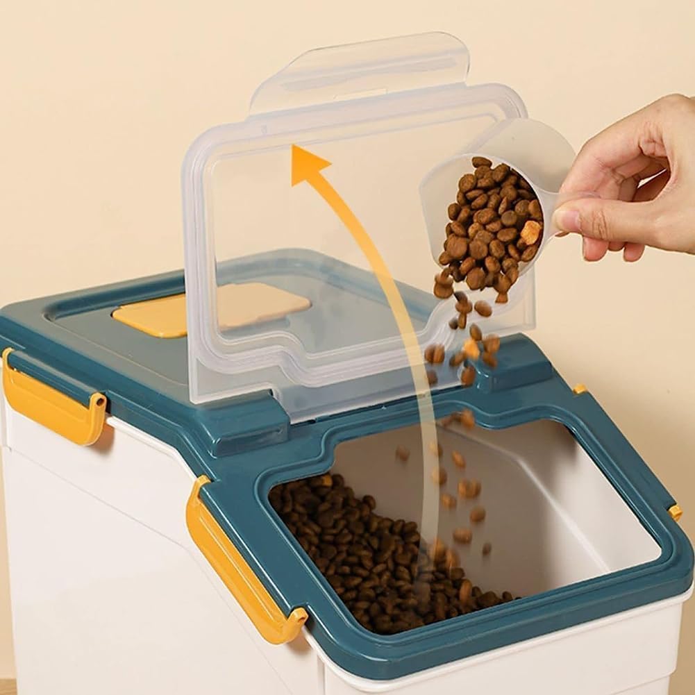 25lb Flour Rice Storage Containers Bin, Large Airtight Storage Container with Wheels Seal Locking Lid, with Measuring Cup&Scoop for Flour, Rice, Grain(Gray)