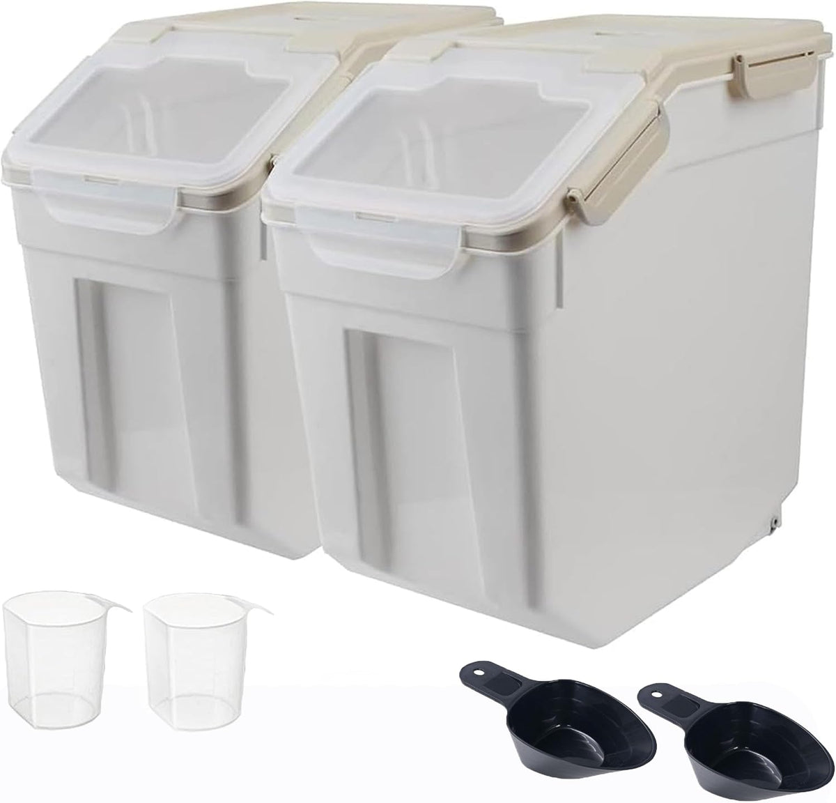 25lb Flour Rice Storage Containers Bin, Large Airtight Storage Container with Wheels Seal Locking Lid, with Measuring Cup&Scoop for Flour, Rice, Grain(Gray)