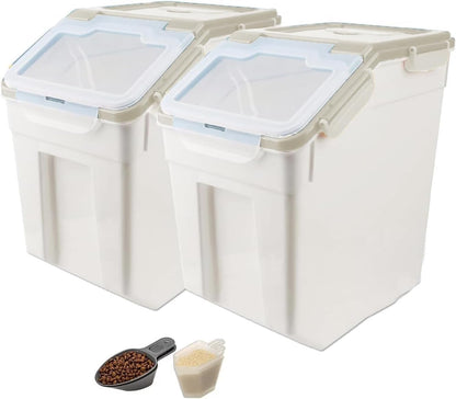 25lb Flour Rice Storage Containers Bin, Large Airtight Storage Container with Wheels Seal Locking Lid, with Measuring Cup&Scoop for Flour, Rice, Grain(Gray)