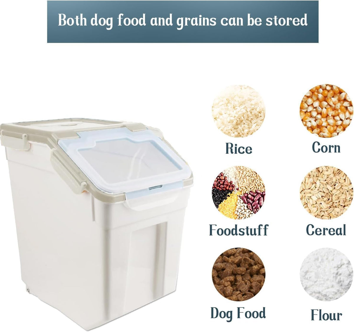 25lb Flour Rice Storage Containers Bin, Large Airtight Storage Container with Wheels Seal Locking Lid, with Measuring Cup&Scoop for Flour, Rice, Grain(Gray)
