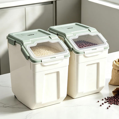 25lb Flour Rice Storage Containers Bin, Large Airtight Storage Container with Wheels Seal Locking Lid, with Measuring Cup&Scoop for Flour, Rice, Grain(Gray)