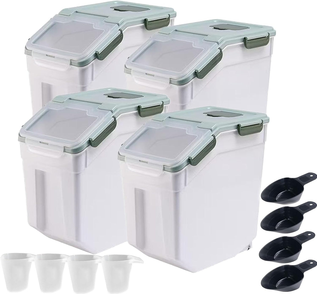 25lb Flour Rice Storage Containers Bin, Large Airtight Storage Container with Wheels Seal Locking Lid, with Measuring Cup&Scoop for Flour, Rice, Grain(Gray)