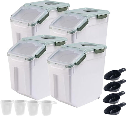 25lb Flour Rice Storage Containers Bin, Large Airtight Storage Container with Wheels Seal Locking Lid, with Measuring Cup&Scoop for Flour, Rice, Grain(Gray)