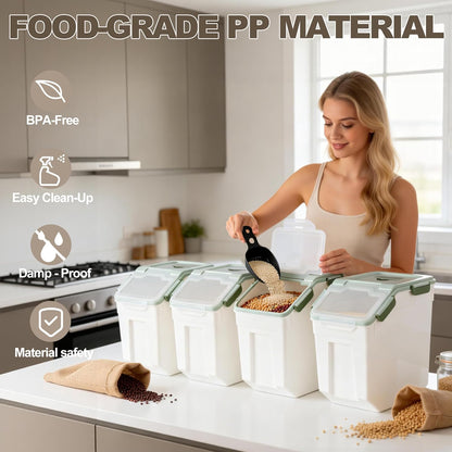 25lb Flour Rice Storage Containers Bin, Large Airtight Storage Container with Wheels Seal Locking Lid, with Measuring Cup&Scoop for Flour, Rice, Grain(Gray)