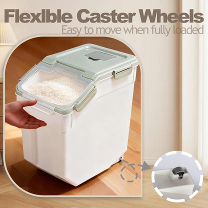 25lb Flour Rice Storage Containers Bin, Large Airtight Storage Container with Wheels Seal Locking Lid, with Measuring Cup&Scoop for Flour, Rice, Grain(Gray)