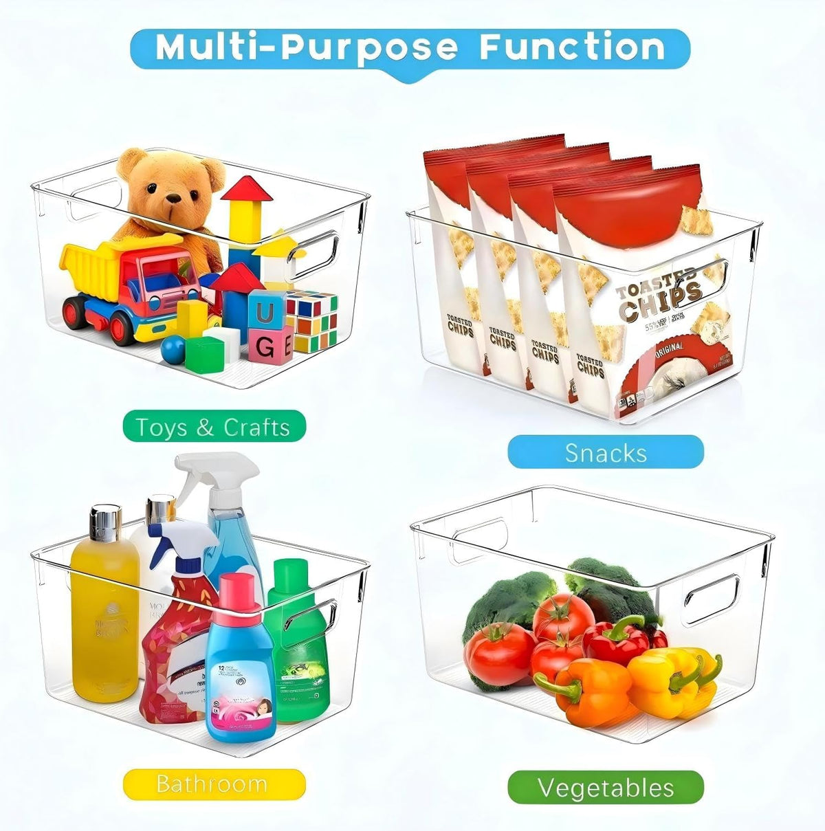 Set of 8 Clear Plastic Storage Bins, 4 Large and 4 Small Stackable Storage Containers for Pantry Organization and Kitchen Storage Bins,Home Edit and Cabinet Organizers