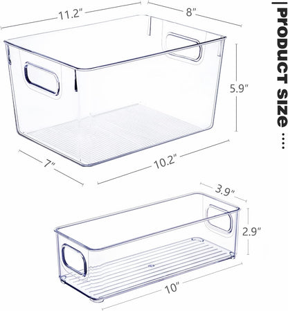 Set of 8 Clear Plastic Storage Bins, 4 Large and 4 Small Stackable Storage Containers for Pantry Organization and Kitchen Storage Bins,Home Edit and Cabinet Organizers