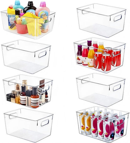 Set of 8 Clear Plastic Storage Bins, 4 Large and 4 Small Stackable Storage Containers for Pantry Organization and Kitchen Storage Bins,Home Edit and Cabinet Organizers