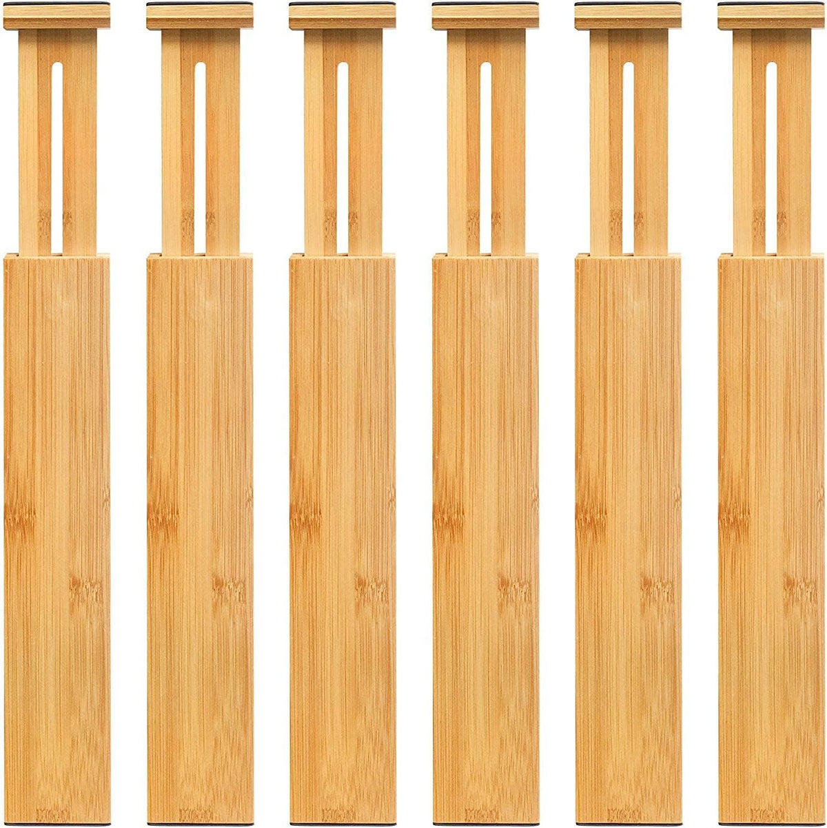 VaeFae Adjustable Bamboo Drawer Dividers, Expandable Drawer Organizer for Kitchen Utensils, Clothes, Bathroom, Office – Fits Drawer Interiors 16.6" to 21.8"
