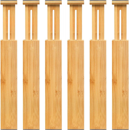 VaeFae Adjustable Bamboo Drawer Dividers, Expandable Drawer Organizer for Kitchen Utensils, Clothes, Bathroom, Office – Fits Drawer Interiors 16.6" to 21.8"