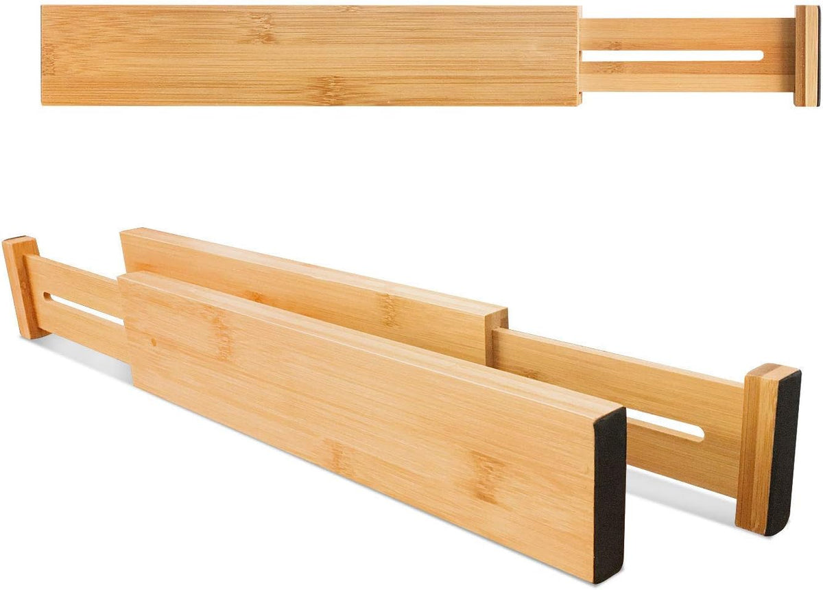 VaeFae Adjustable Bamboo Drawer Dividers, Expandable Drawer Organizer for Kitchen Utensils, Clothes, Bathroom, Office – Fits Drawer Interiors 16.6" to 21.8"